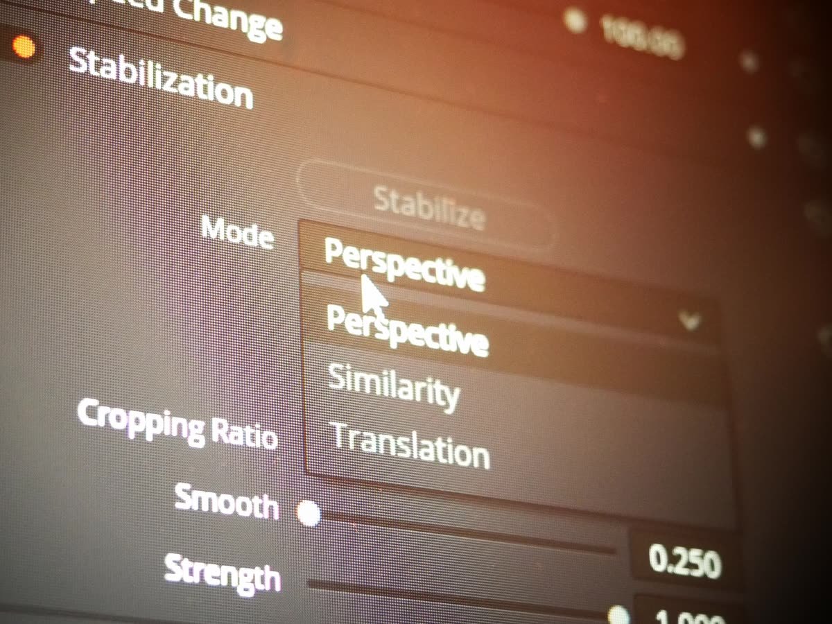 Die Einstellungen zur Stabilisierung im Schnittprogramm.